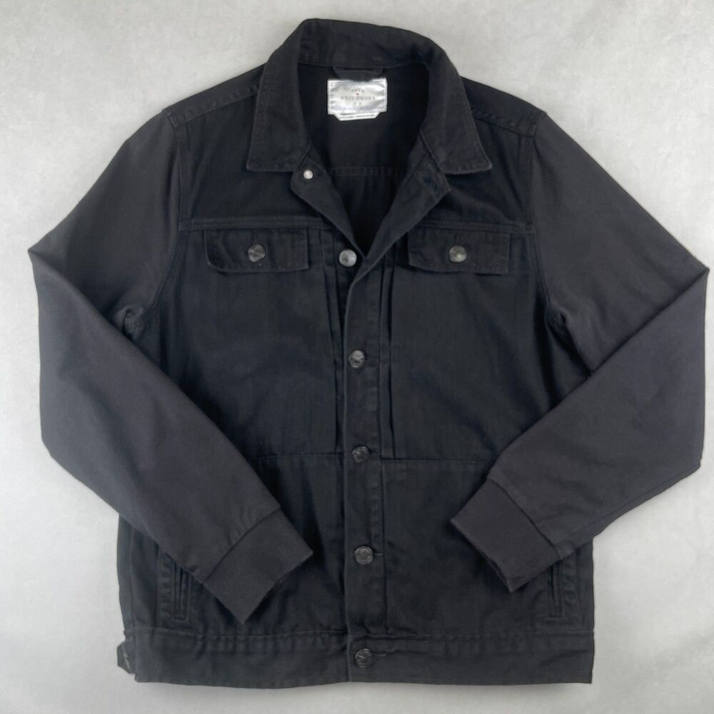 Your Neighbors Jacket Men L Black Denim Trucker Sweatshirt Sleeves Hybrid Worker